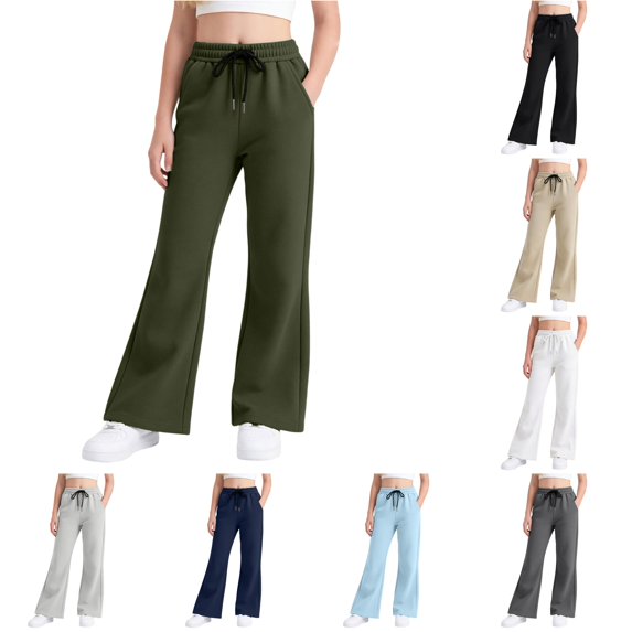 WERYOUNG School Uniform For Girls Elastic Drawstring Waist Flared Leg Sweatpants Kids Loose Fit Back To School Trousers 5-6 Years