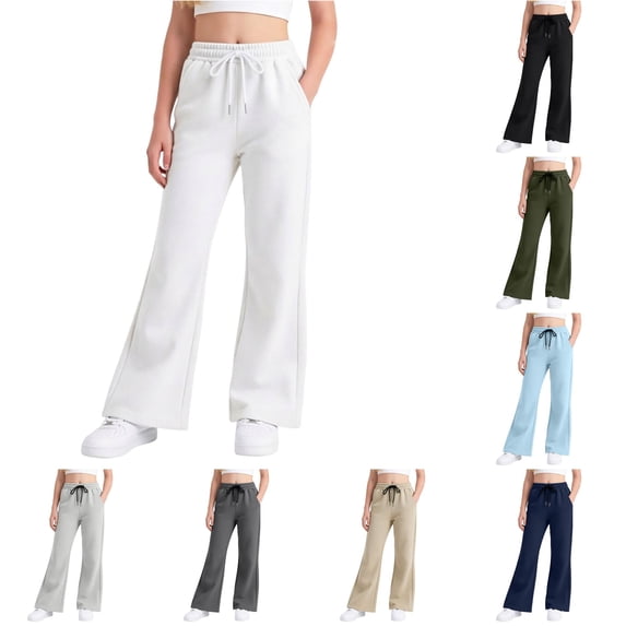WERYOUNG School Uniform For Girls Elastic Drawstring Waist Flared Leg Sweatpants Kids Loose Fit Back To School Trousers 9-10 Years