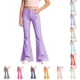 thumbnail image 1 of WERYOUNG School Uniform For Girls Elastic Waist Plaid Flared Leg Trousers Kids Loose Fit Back To School Pants 15-16 Years, 1 of 6