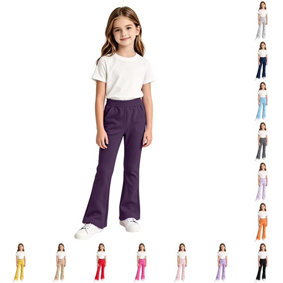 WERYOUNG School Uniform For Girls High Waist Lined Warm Flared Leg Trousers Kids Slim Fit Back To School Pants 6-7 Years