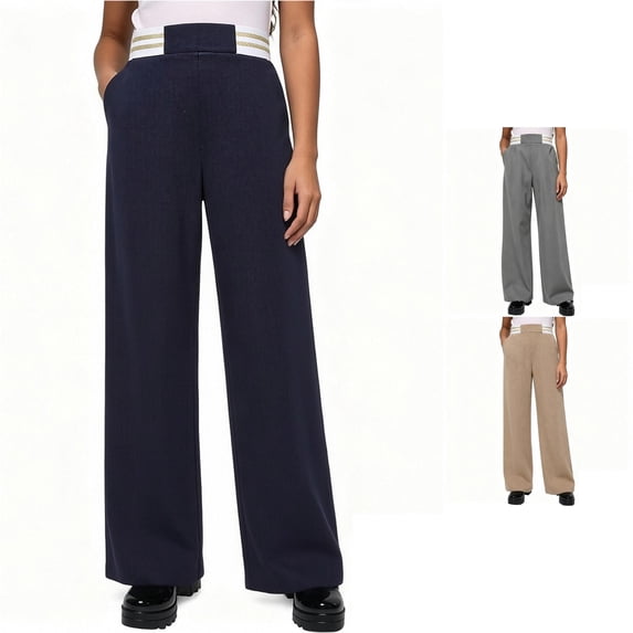 WERYOUNG School Uniform For Girls Striped Elastic Waist Wide Leg Trousers Kids Stretchy Back To School Pants 15-16 Years