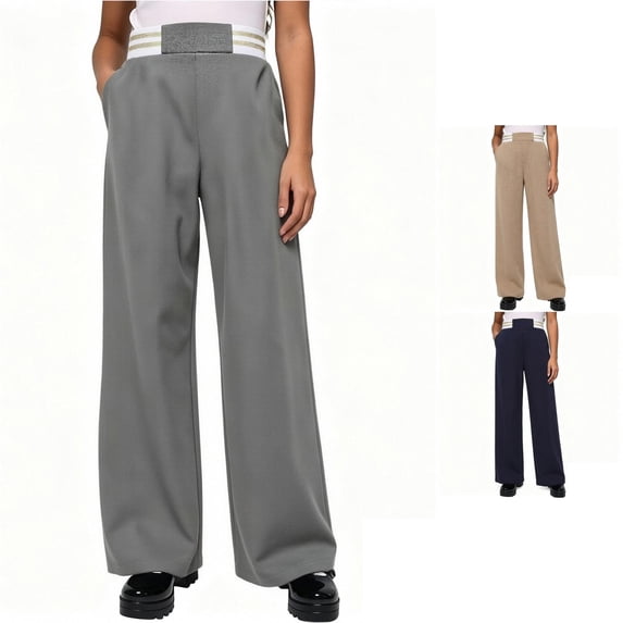 WERYOUNG School Uniform For Girls Striped Elastic Waist Wide Leg Trousers Kids Stretchy Back To School Pants 5-6 Years