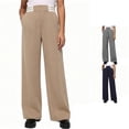 thumbnail image 1 of WERYOUNG School Uniform For Girls Striped Elastic Waist Wide Leg Trousers Kids Stretchy Back To School Pants 9-10 Years, 1 of 6