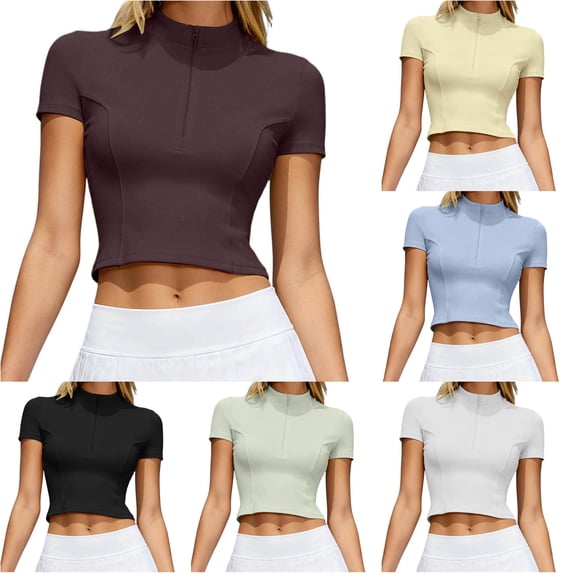 WERYOUNG Seamless Yoga Short Sleeve T Shirts For Women With Front Zipper Lightweight Breathable Running Gym Tees Comfortable Top XL