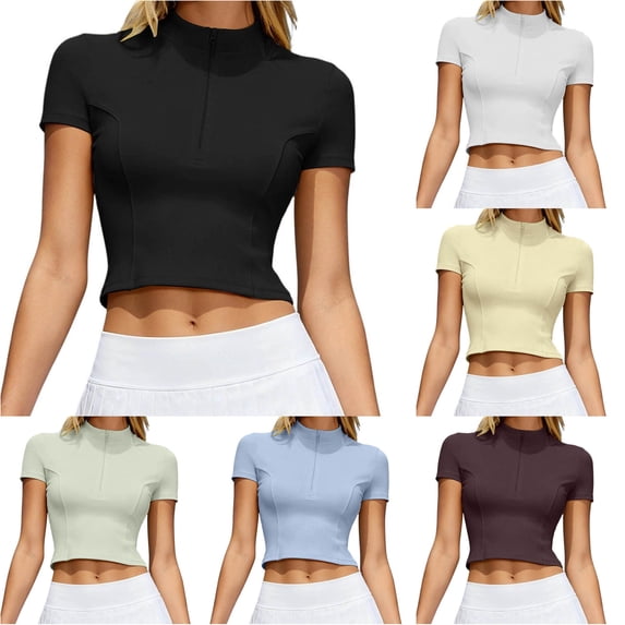 WERYOUNG Seamless Yoga Short Sleeve T Shirts For Women With Front Zipper Lightweight Breathable Running Gym Tees Versatile Tops L