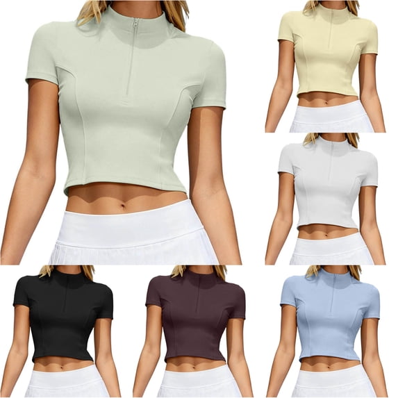 WERYOUNG Seamless Yoga Short Sleeve T Shirts For Women With Front Zipper Lightweight Breathable Running Gym Tees Versatile Tops S