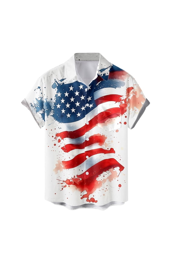 Short Sleeve Button Down Shirts For Man Patriotic American Flag Printed Shirt Independence Day USA Festival Shirts Stylish Tops M