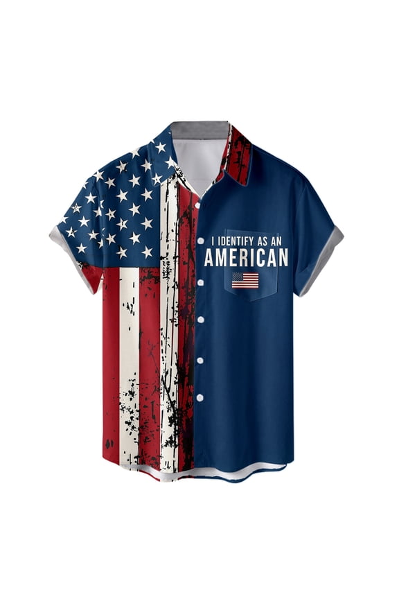 Short Sleeve Button Down Shirts For Man Patriotic Stars And Stripes Printed Shirt Fourth Of July USA Festival Shirts Stylish Top XL