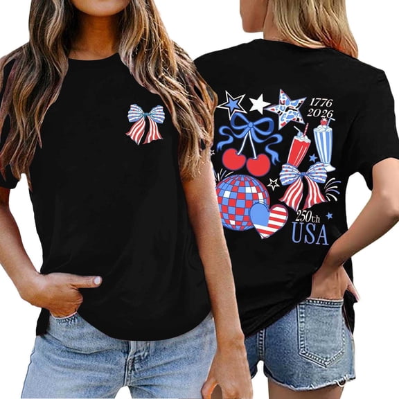 WERYOUNG Stars And Stripes Graphic T Shirt For Women Short Sleeve Crew Neck Patriotic Tee Fourth Of July USA Celebration T-Shirts Holiday Party Trendy Top L