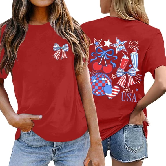 WERYOUNG Stars And Stripes Graphic T Shirt For Women Short Sleeve Crew Neck Patriotic Tee Fourth Of July USA Celebration T-Shirts Home Lounging Stylish Top XL