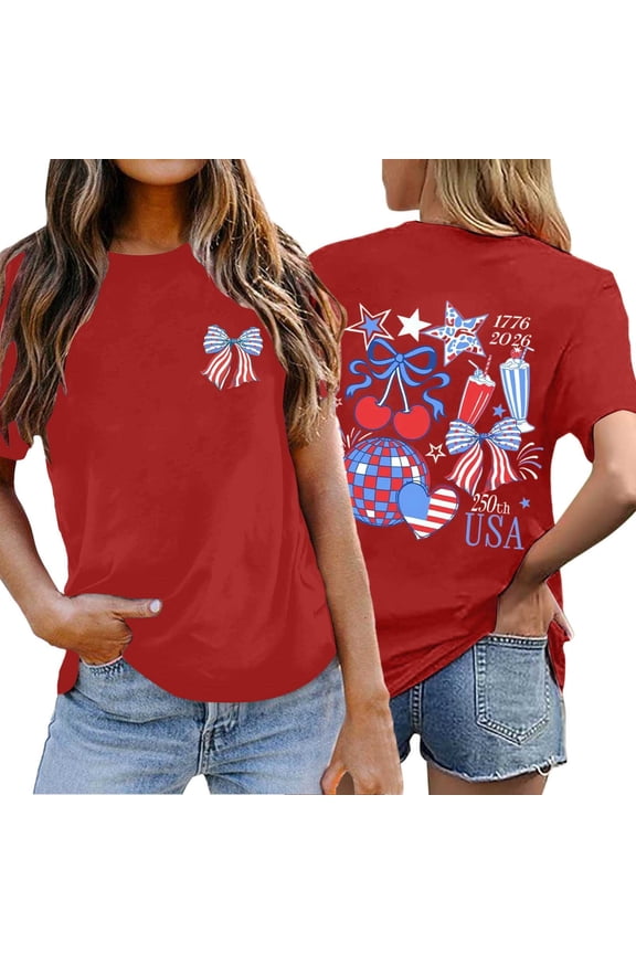 Stars And Stripes Graphic T Shirt For Women Short Sleeve Crew Neck Patriotic Tee Fourth Of July USA Celebration T-Shirts Travel Party Comfortable Tops S