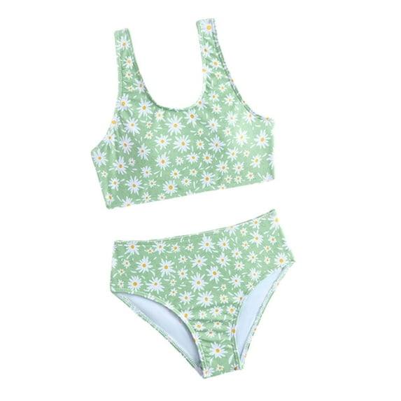 WERYOUNG Swimsuit Bikini Girls 2PCS Bikini Teenager Girls Adjustable Shoulder Straps Swimsuits Children Toddler Beachwear, 7-8 Years, Light Green