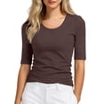 thumbnail image 1 of WERYOUNG Three Quarter Sleeve Slim Fit T Shirt For Women Casual Stretchy Layering Basic Tee Holiday Party Comfortable Tops, 1 of 4