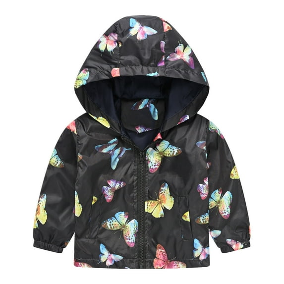 WERYOUNG Toddler Boys Girls Cartoon Prints Casual Light Coat Hooded Jacket Windproof Zipper Outwear, Black, 18-24 Months