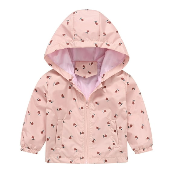 WERYOUNG Toddler Boys Girls Cartoon Prints Casual Light Coat Hooded Jacket Windproof Zipper Outwear, Light Pink, 4-5 Years