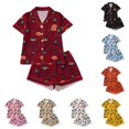 thumbnail image 1 of WERYOUNG Toddler Girls Halloween Pajamas Short Sleeve Notched Collar Button Front Tops Shorts 2 Piece Sleepwear Set Cute Cartoon Allover Print Kids Nightwear Comfortable Homewear 3-4 Years, 1 of 9