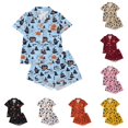thumbnail image 1 of WERYOUNG Toddler Girls Halloween Pajamas Short Sleeve Notched Collar Button Front Tops Shorts 2 Piece Sleepwear Set Cute Cartoon Allover Print Kids Nightwear Breathable Loungewear 5-6 Years, 1 of 9