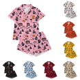 thumbnail image 1 of WERYOUNG Toddler Girls Halloween Pajamas Short Sleeve Notched Collar Button Front Tops Shorts 2 Piece Sleepwear Set Cute Cartoon Allover Print Kids Nightwear Stylish Homewear 9-10 Years, 1 of 8