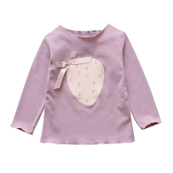 WERYOUNG Toddler Girls Long Sleeve Cotton T Shirts Strawberry Print Tops Shirts Casual Blouse, Purple, 2-3 Years