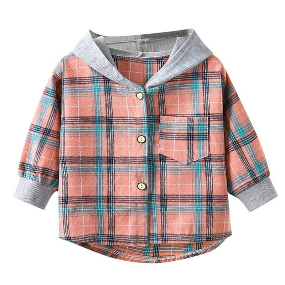 WERYOUNG Toddler Kids Boys Girls Long Sleeve Hooded Plaid Shirts Button Down Shirt Jacket Top Hoodie Outwear Fashion Spring Fall Clothes 8-9 Years