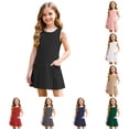 thumbnail image 1 of WERYOUNG Toddler Kids Girls Dresses Sleeveless Crewneck Solid Color Back To School Dresses For Girls Soft Sundress 3-4 Years, 1 of 6
