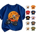 thumbnail image 1 of WERYOUNG Toddler Kids Halloween Shirt Boys Skeleton Pumpkin Print Short Sleeve Crewneck T Shirt Loose Fit Fashionable Tees Stylish Tops 4-5 Years, 1 of 3