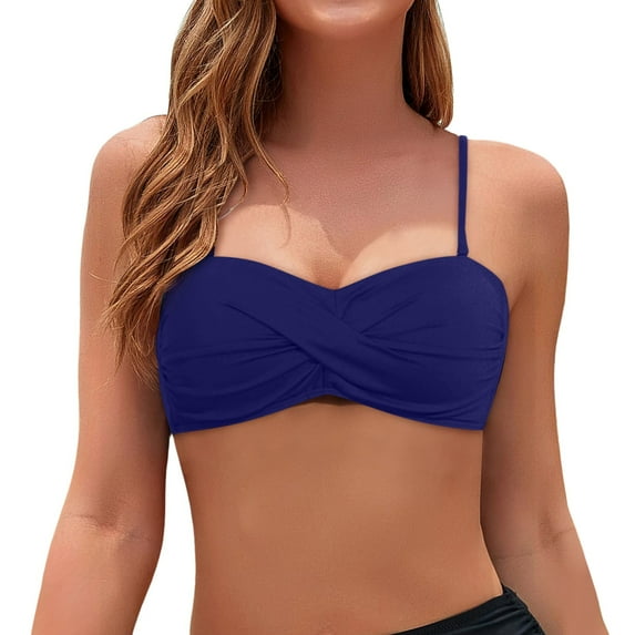 WERYOUNG Women Bandeau Bikini Tops Strapless Swimsuit Tops Summer Tropical Brazilian Vacation Swimwear Beachwear Cozy Dark Blue XXL