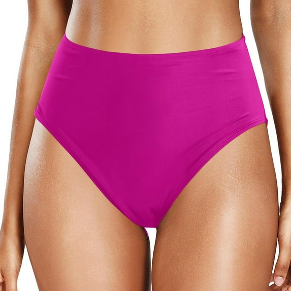 WERYOUNG Women Casual High Waisted Solid Color Split Plus Size Swim Trunks Summer Tropical Brazilian Vacation Swimwear Beachwear Relaxed Fit Pink L