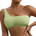 thumbnail image 1 of WERYOUNG Women One Shoulder Bikini Swimsuit Tops Ribbed Padded Bathing Suit Bandeau Tops Summer Tropical Brazilian Vacation Swimwear Beachwear Stylish Light Green S, 1 of 4