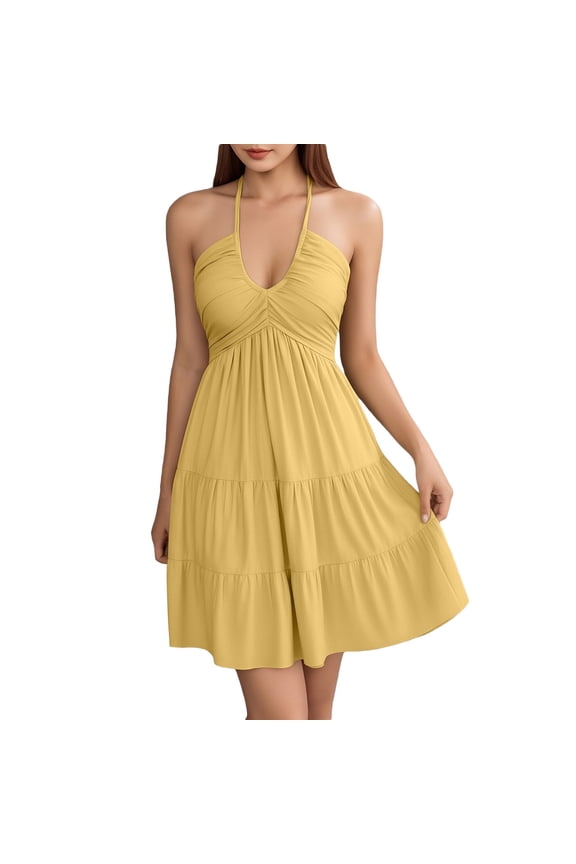 Women’S Dresses Solid Color Halter Neck Backless Relaxed Fit Maxi Dress Party Night Versatile Sundress