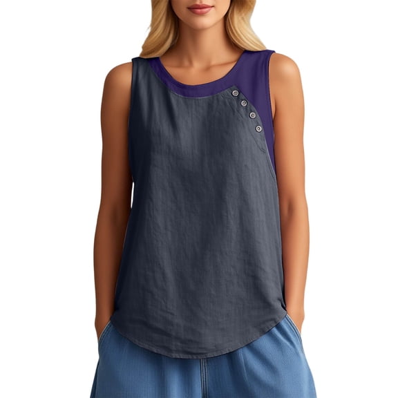 WERYOUNG Women's Asymmetrical Layered Tank Top With Button Loose Fit Casual Sleeveless Camisole Outdoor Sport Versatile Top