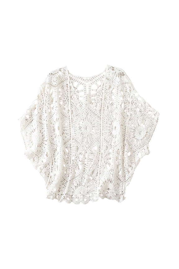 Women's Blouses Loosely Knit Boho Summer Blouse Flowy Short Sleeve Openwork Lightweight Layered Shirts Comfortable Tops