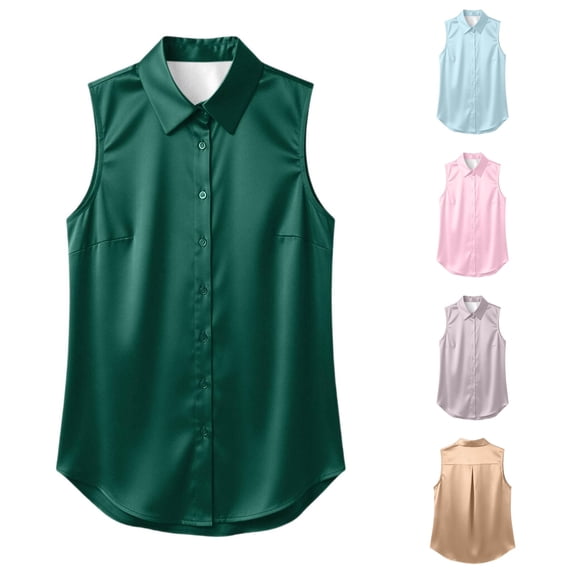 WERYOUNG Women's Blouses Sleeveless Summer Button Down Collared Shirts For Business Casual Wear Lightweight Breathable Blouse Comfortable Tops L