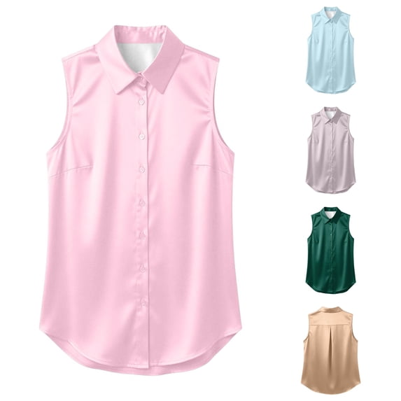 WERYOUNG Women's Blouses Sleeveless Summer Button Down Collared Shirts For Business Casual Wear Lightweight Breathable Blouse Trendy Top XL