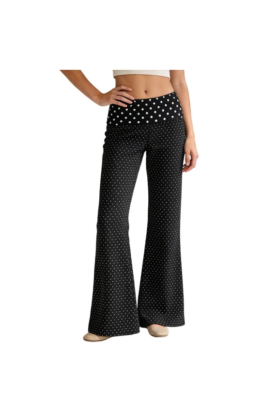 Women's Casual Pants Elastic Waist Low Rise Polka Dot Trousers Daily Wear Relaxed Fit Straight Leg Pant Outdoor Activities Soft Breathable Slacks