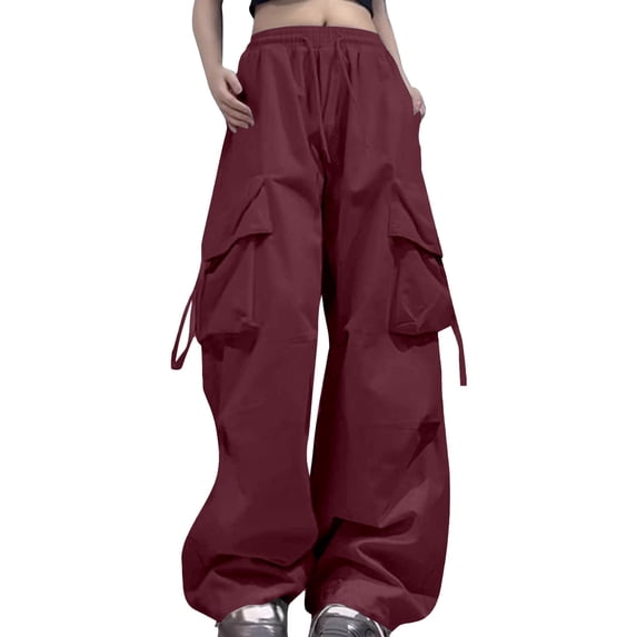 WERYOUNG Women's Casual Pants Solid Color High Waist Baggy Cargo Trousers Plus Size Relaxed Fit Wide Leg Pant With Pockets Club Party Stylish Cozy Slacks