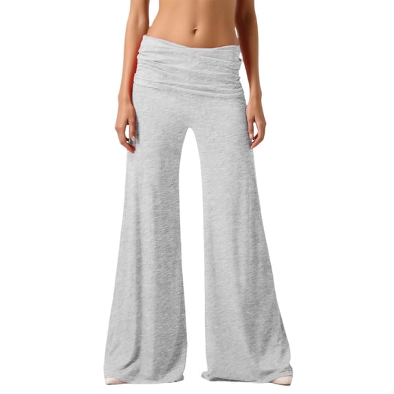 WERYOUNG Women's Casual Pants Solid Color Pleated Waist Flared Trousers Everyday Wear Comfort Fit Wide Leg Pant Club Party Soft Breathable Slacks