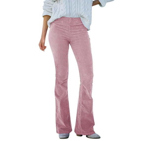 WERYOUNG Women's Corduroy Flare Pants Elastic Waist Bell Bottom Trousers Vintage Solid Color Slim Fit Pants Casual Bootcut Trousers Casual Pants