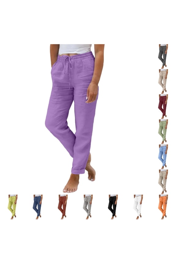 Women's Linen Pants Lightweight Summer Cargo Trousers Elegant Hiking Oversized Pant For Everyday Wear Comfortable Bottom M
