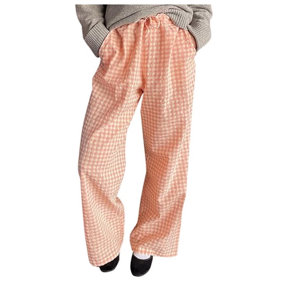 WERYOUNG Women's Pants Casual Womens Casual Plaid Print Elastic Waist Drawstring Pants Loose Fit Comfy Trousers Home Pants Slacks