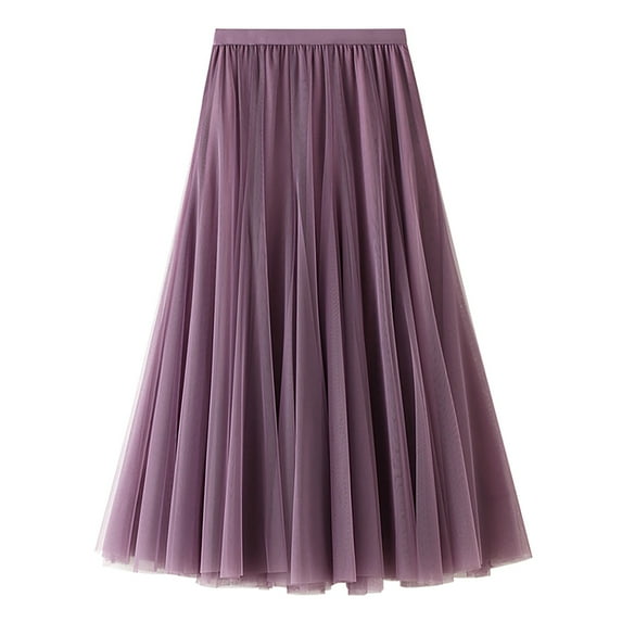 WERYOUNG Women's Skirts Solid Color Elastic Waist Flowy A Line Midi Mesh Skirt Party Night Soft Comfortable Skirts