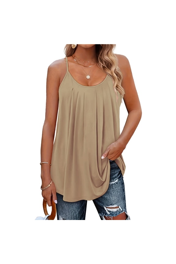 Women's Summer Casual Tank Top With Ruffled Hem And Spaghetti Straits Loose Fit Sleeveless Camisole Outdoor Activities Comfortable Tops