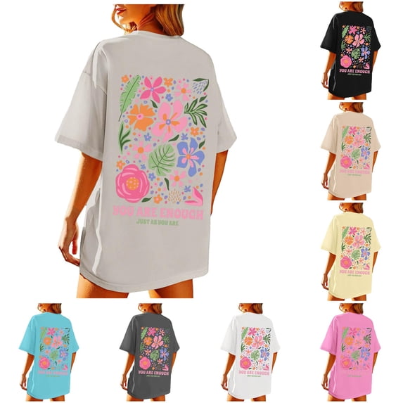 WERYOUNG Women's T Shirts Beach Oversized Graphic T-Shirts Short Sleeve Baggy Shirts Summer Cotton Vacation T-Shirts Trendy Top S