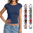 thumbnail image 1 of WERYOUNG Women's T Shirts Casual Crew Neck Short Sleeve Tee Everyday Wear Solid Color T-Shirts Soft Tops XS, 1 of 4