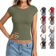 thumbnail image 1 of WERYOUNG Women's T Shirts Casual Crew Neck Short Sleeve Tee Everyday Wear Solid Color T-Shirts Trendy Top L, 1 of 4