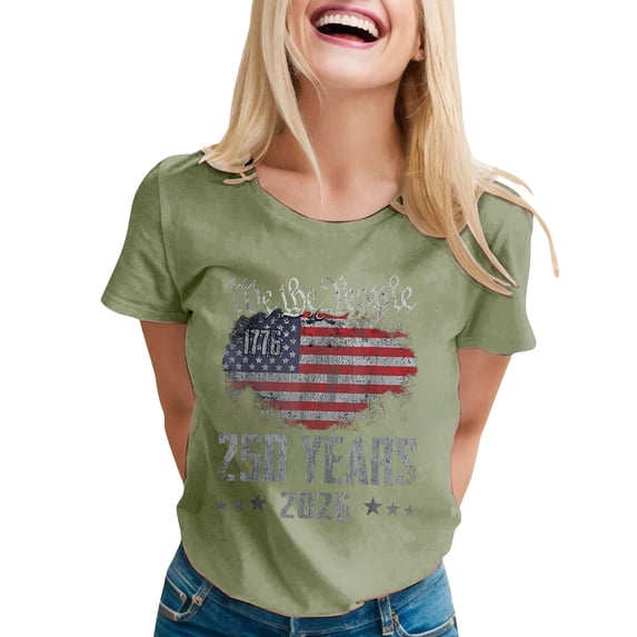 WERYOUNG Women's T-Shirts Casual Short Sleeve Round Neck Patriotic Letter Print T Shirts Everyday Wear Comfort Fit Tee Shirts Holiday Party Soft Comfortable Tops