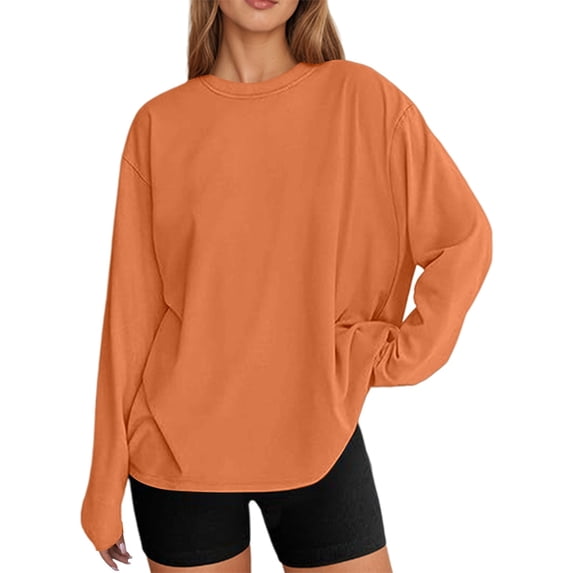 WERYOUNG Women's T-Shirts Classic Long Sleeve Crewneck Oversized T Shirt Everyday Wear Comfort Fit Tee Shirt Holiday Vacation Soft Breathable Top
