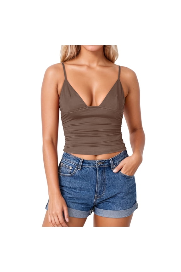 Women's Tank Top Fashion Solid Color Sleeveless Scoop Neck Ribbed Cropped Slim Fit Spaghetti Straps Camisole Tops Club Party Soft Breathable Top