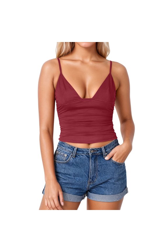 Women's Tank Top Fashion Solid Color Sleeveless Scoop Neck Ribbed Cropped Slim Fit Spaghetti Straps Camisole Tops Outdoor Activities Stylish Breathable Top