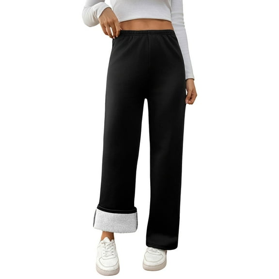WERYOUNG Womens Baggy Pants Fleece Lined Casual Pants Winter Warm Flared Trousers Soft Wide Leg Comfort Outdoor Everyday Wear